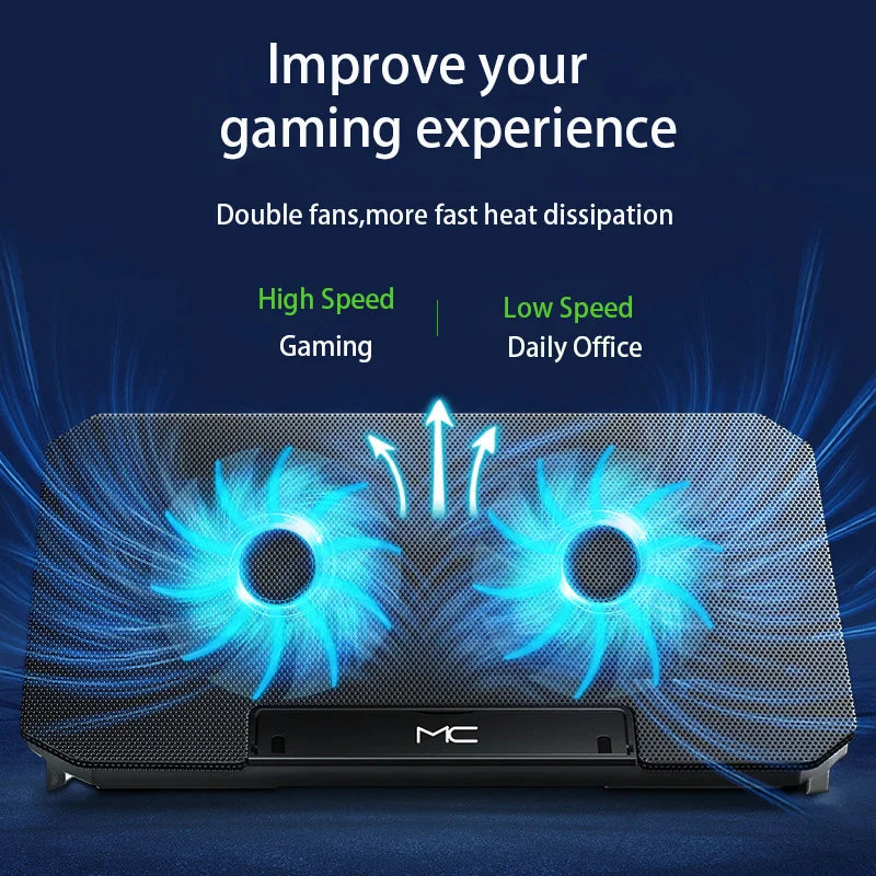 Gaming Laptop Cooler  For 12-16 Inch Notebook Two USB Laptop Cooling Pads Wind Speed Adjustable Silent Laptop Stand