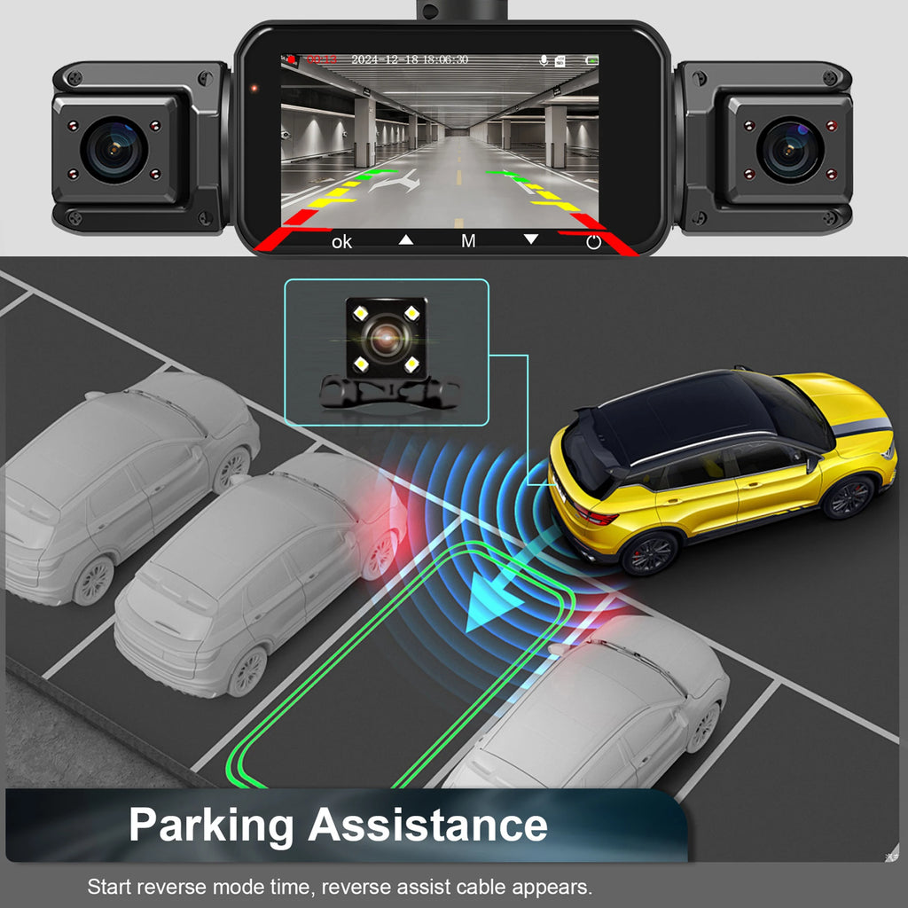 4-Channel Dash Cam for Cars w/ WiFi | 1080P HD Night Vision + 360° Coverage + Loop Recording (Includes Hardwire Kit)