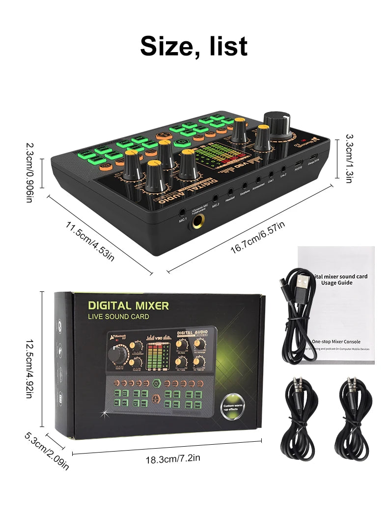 Gaming Audio Mixer with Audio Interface & Voice Changer BT Sound Board for PC Phone Live Streaming