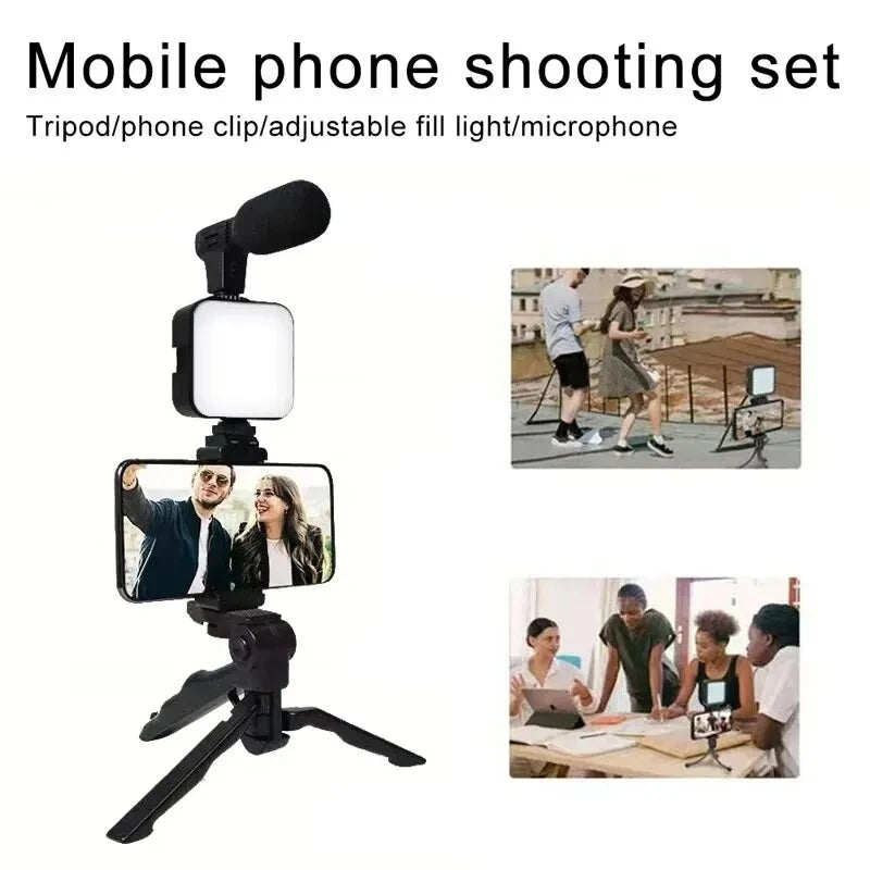 Smartphone Vlogging Kit with Tripod, LED Fill Light & Mini Microphone for TikTok YouTube Live Streaming