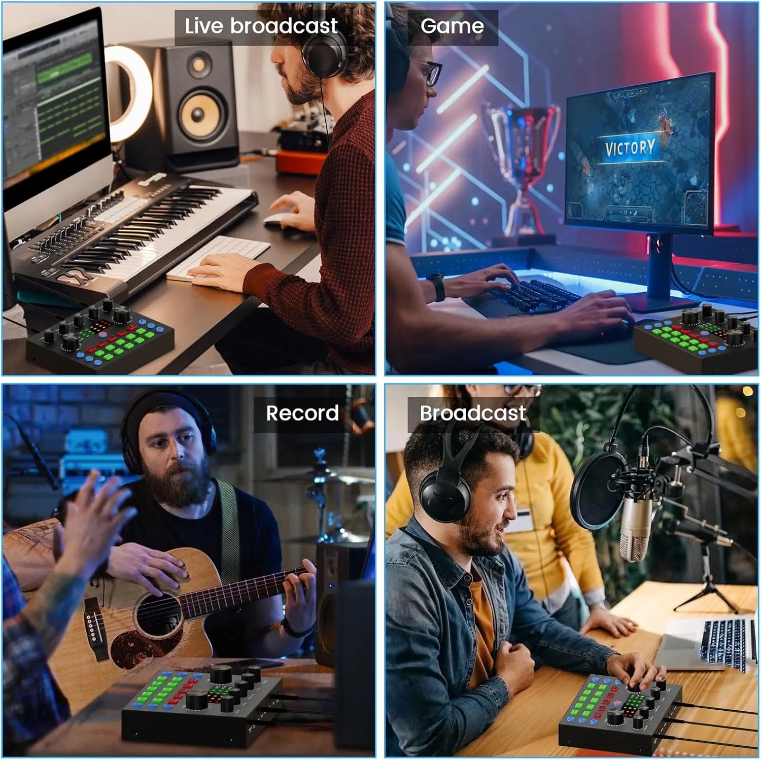 V8S Live Sound Card Equipment Live Broadcast DJ Audio Mixer With Microphone Set Fot Smartphone Games Blog Live streaming Device