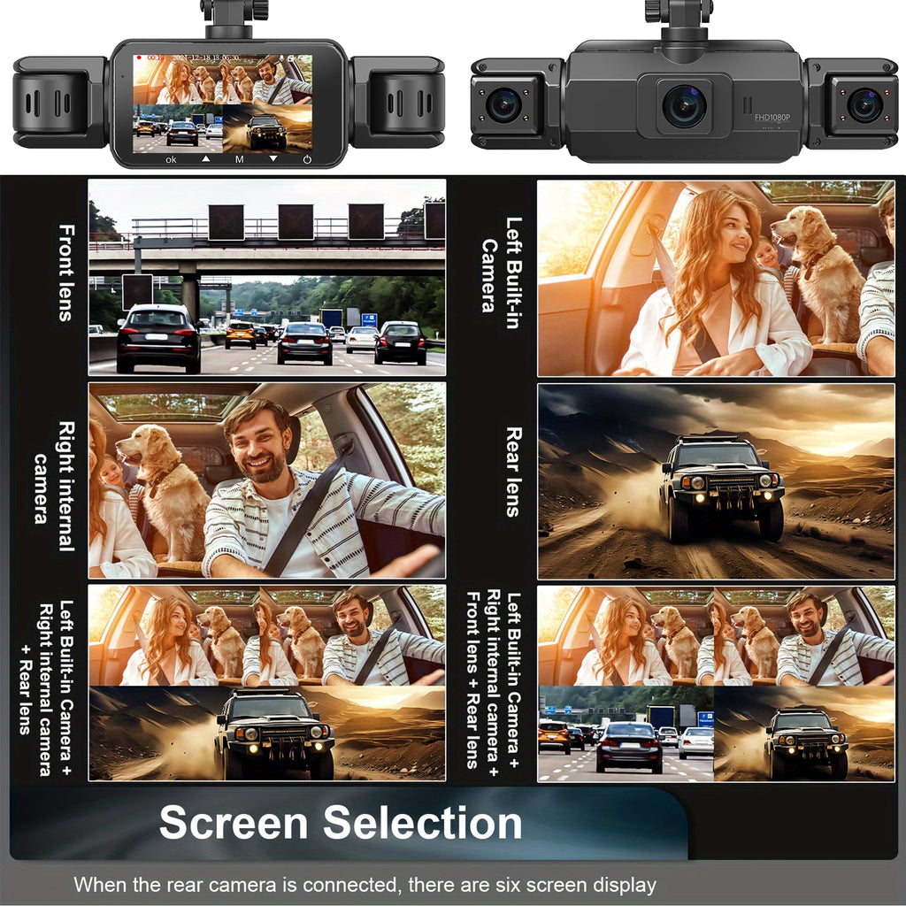 4-Channel Dash Cam for Cars w/ WiFi | 1080P HD Night Vision + 360° Coverage + Loop Recording (Includes Hardwire Kit)