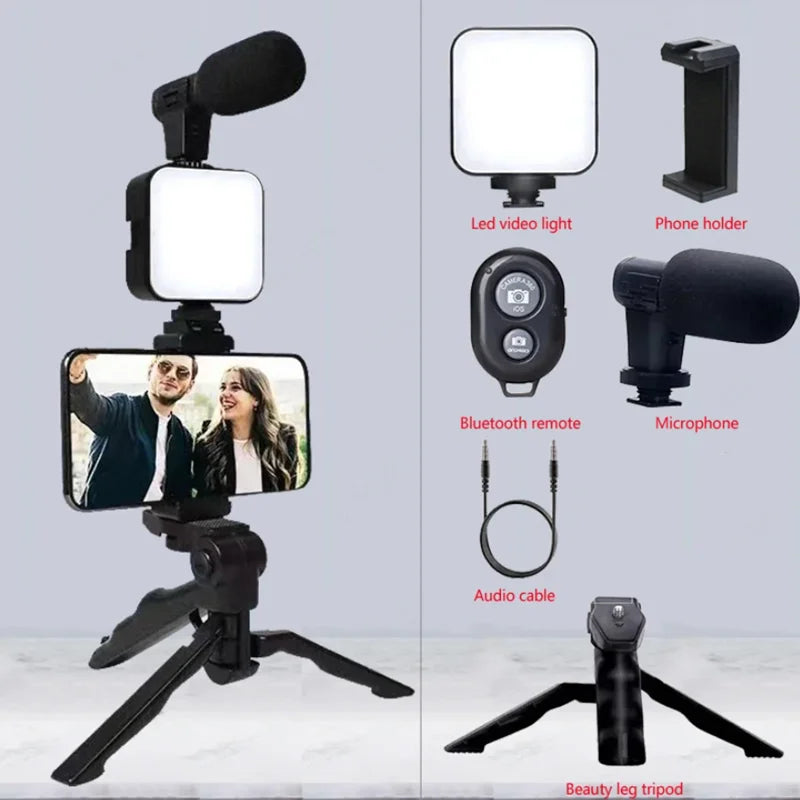 All-In-One Vlogging Kit – Tripod, Phone Holder, Mic & LED Light