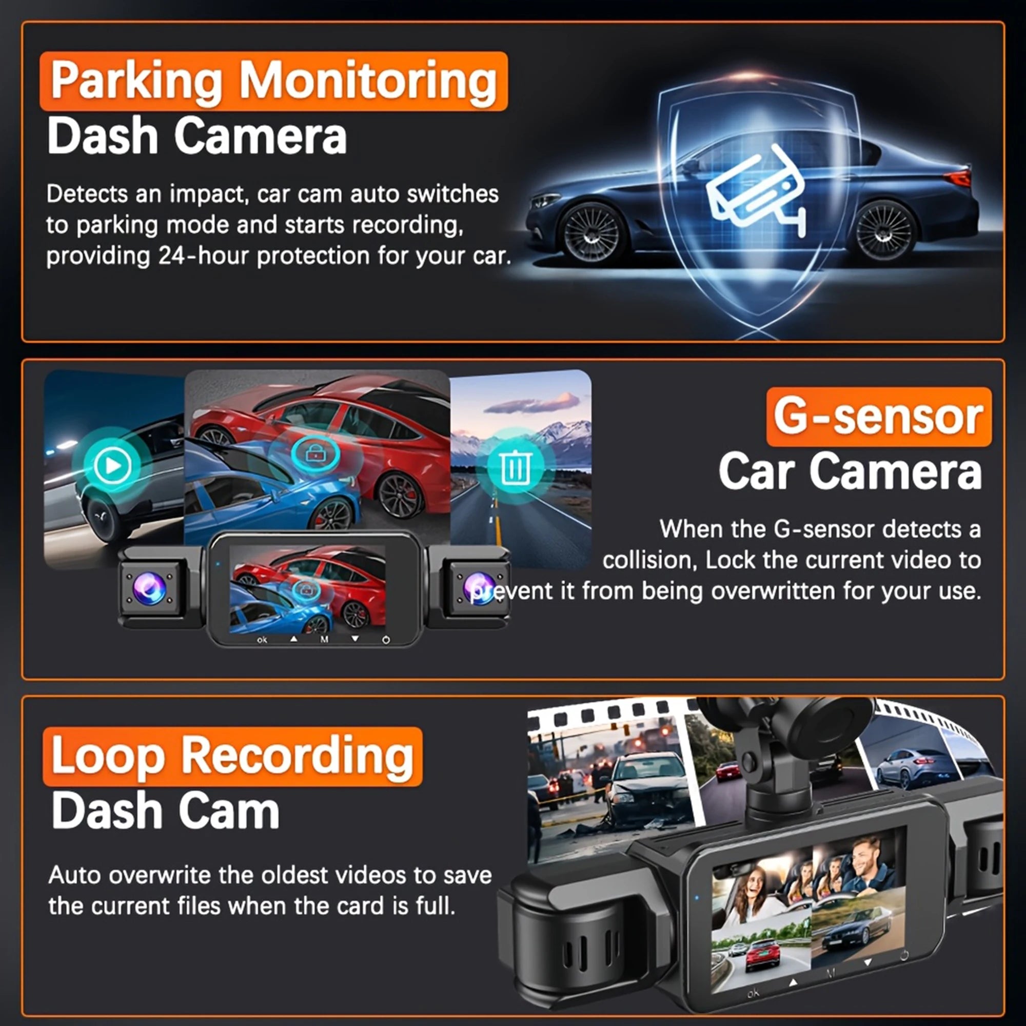 4-Channel Dash Cam for Cars w/ WiFi | 1080P HD Night Vision + 360° Coverage + Loop Recording (Includes Hardwire Kit)