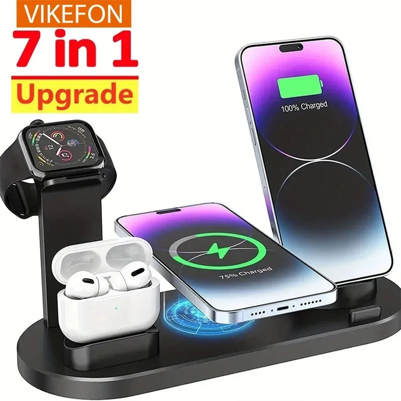 VIKEFON 7 in 1 Wireless Charger Stand Pad For iPhone 17-12 Apple Watch Fast Charging Dock Station for Airpods iWatch 8 7