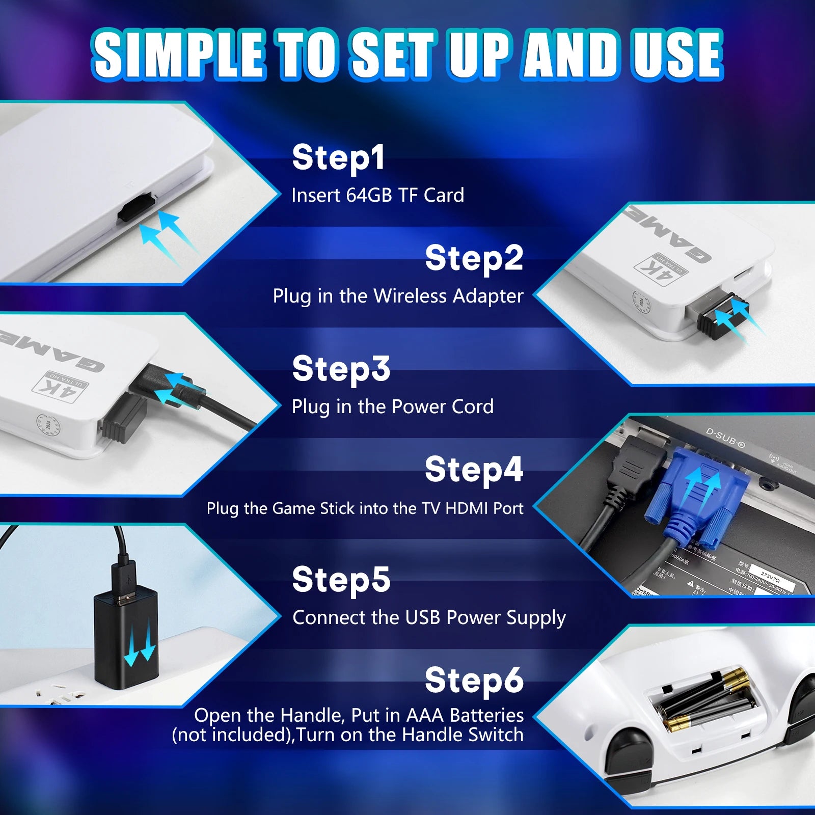 Game Stick Retro Video Game Console 20,000+ Games Wireless Dual Controllers HDMI Gaming Stick for TV