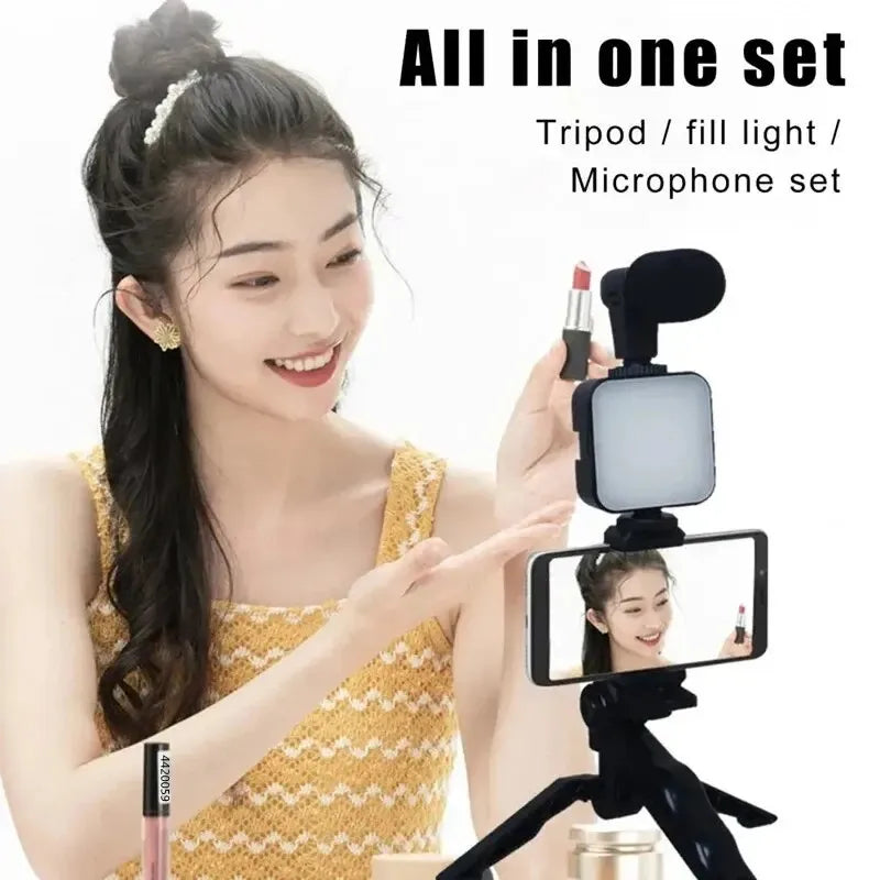 All-In-One Vlogging Kit – Tripod, Phone Holder, Mic & LED Light