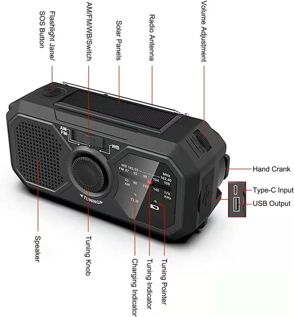 Waterproof Portable Solar Radio, Blackout  Power Station, USB Phone Charger