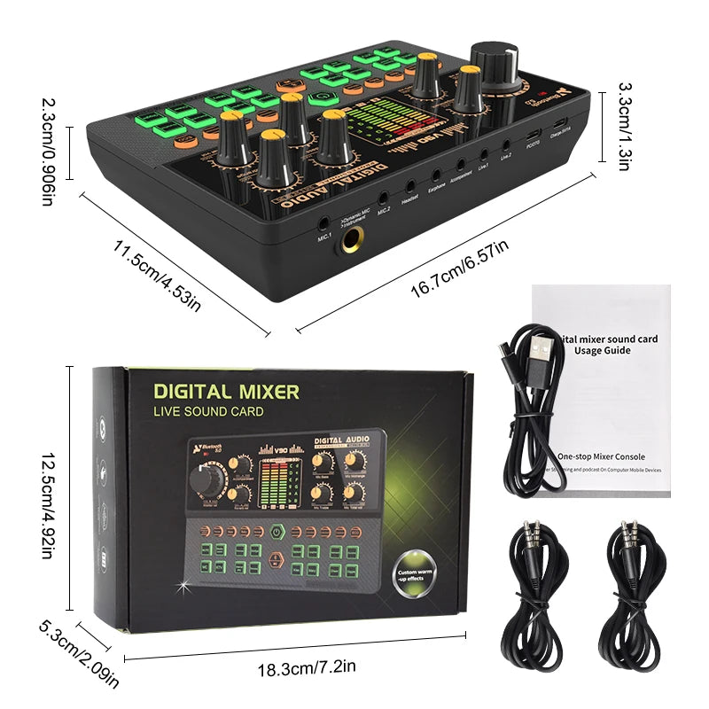 Gaming Audio Mixer with Audio Interface & Voice Changer BT Sound Board for PC Phone Live Streaming