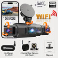 4-Channel Dash Cam for Cars w/ WiFi | 1080P HD Night Vision + 360° Coverage + Loop Recording (Includes Hardwire Kit)