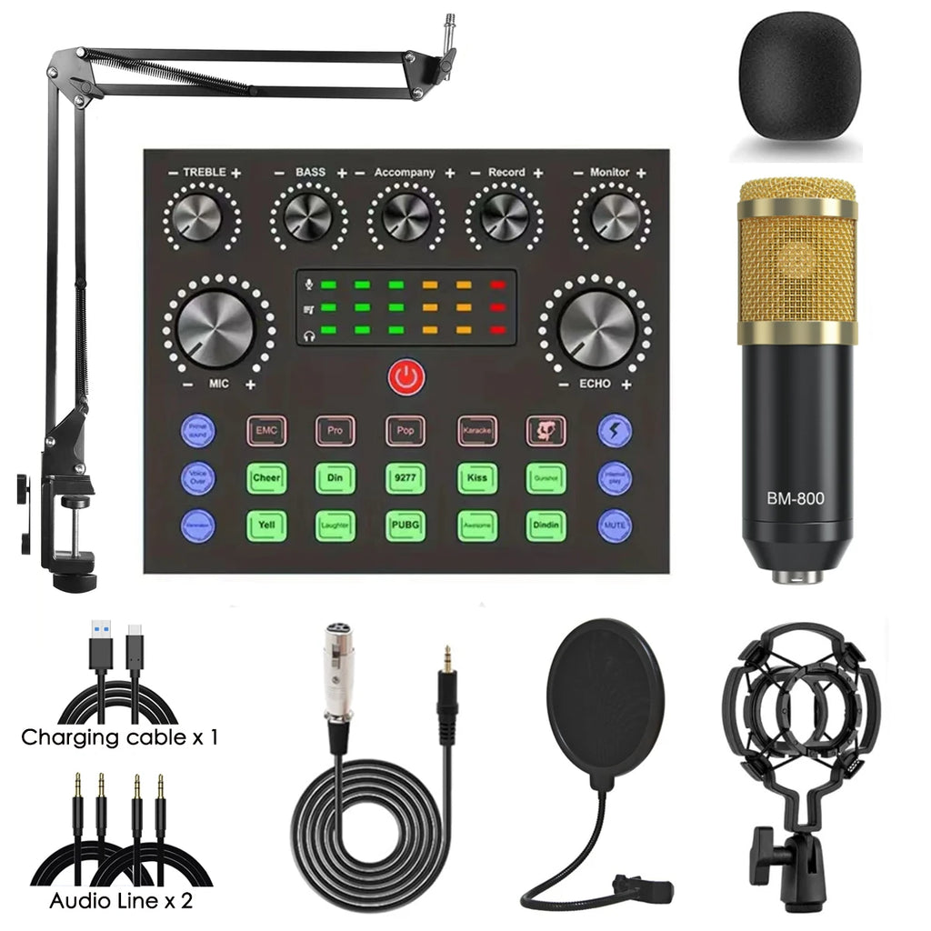 V8S Live Sound Card Equipment Live Broadcast DJ Audio Mixer With Microphone Set Fot Smartphone Games Blog Live streaming Device