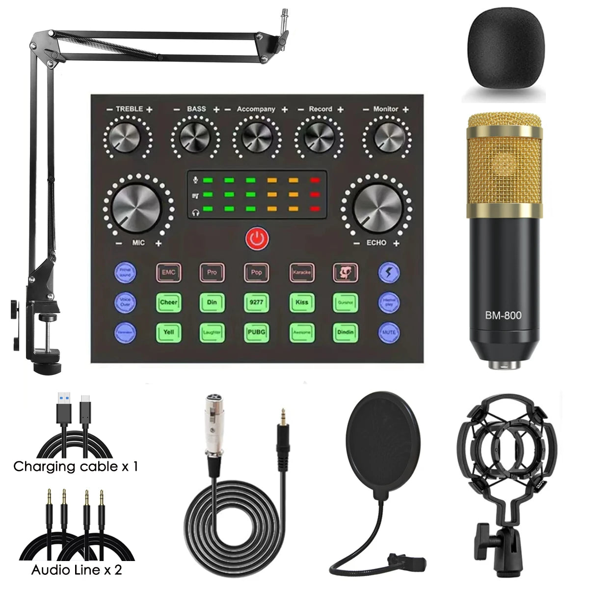V8S Live Sound Card Equipment Live Broadcast DJ Audio Mixer With Microphone Set Fot Smartphone Games Blog Live streaming Device