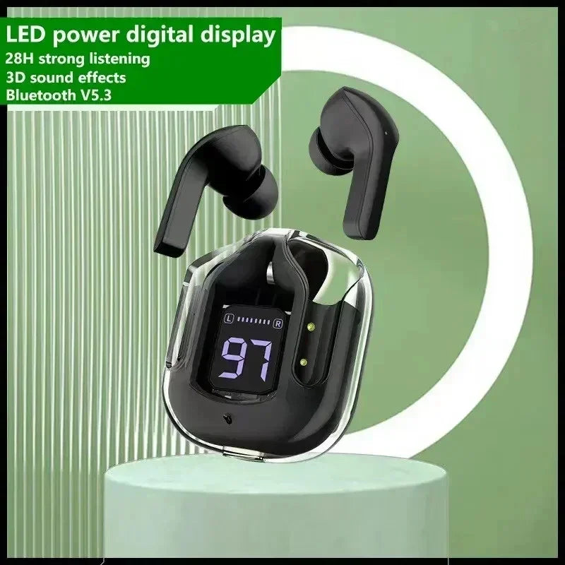 Wireless Bluetooth Earbuds – Noise Canceling HiFi Stereo Sport Headphones with Digital Display & Transparent Charging Case