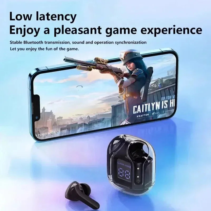Wireless Bluetooth Earbuds – Noise Canceling HiFi Stereo Sport Headphones with Digital Display & Transparent Charging Case