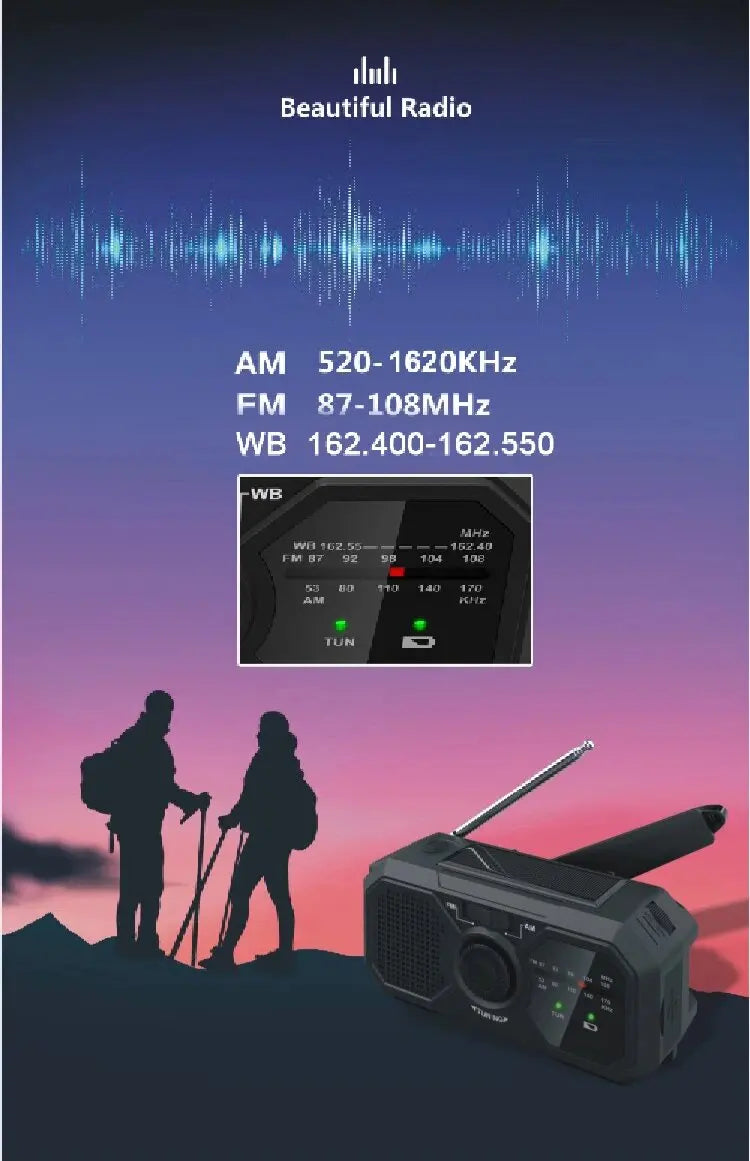 Waterproof Portable Solar Radio, Blackout  Power Station, USB Phone Charger