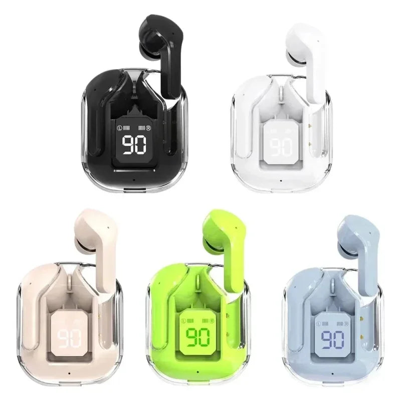 Wireless Bluetooth Earbuds – Noise Canceling HiFi Stereo Sport Headphones with Digital Display & Transparent Charging Case