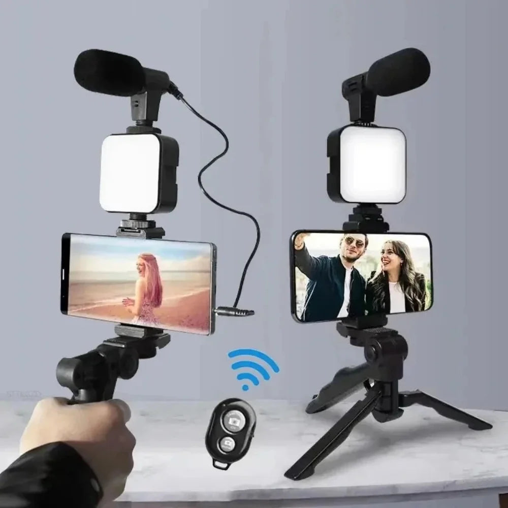 All-In-One Vlogging Kit – Tripod, Phone Holder, Mic & LED Light