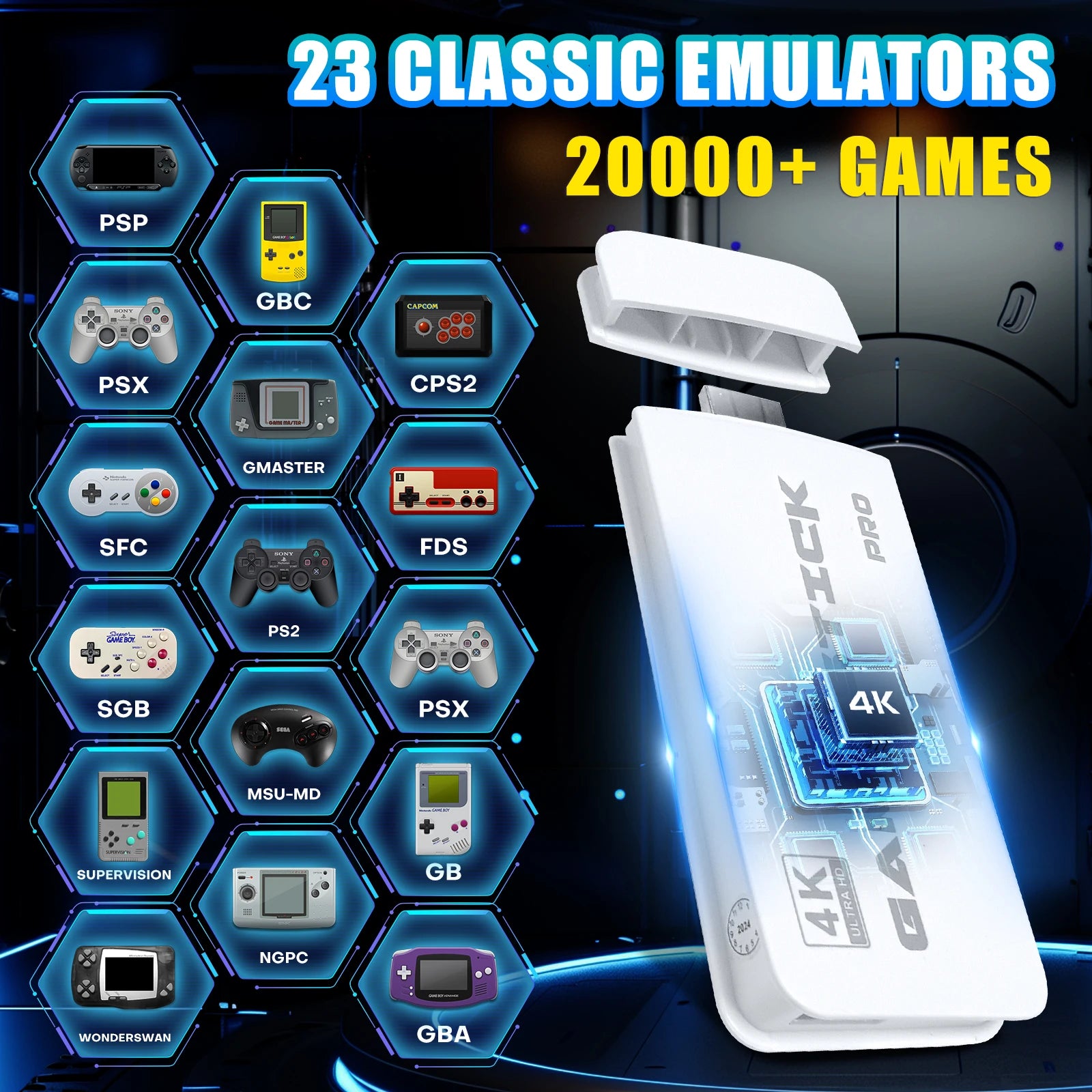 Game Stick Retro Video Game Console 20,000+ Games Wireless Dual Controllers HDMI Gaming Stick for TV