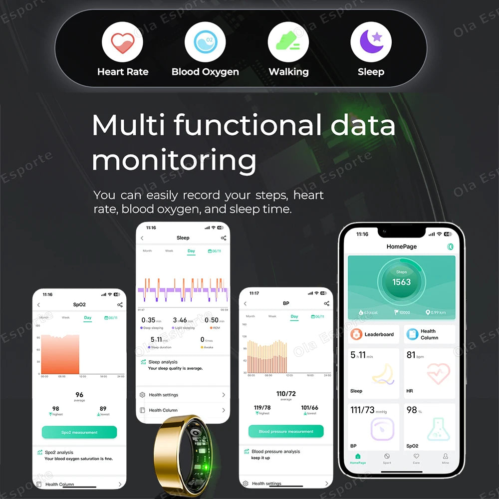 New 2026 Waterproof Smart Ring Heart Rate Blood Pressure Sleep Monitoring Motion Tracking