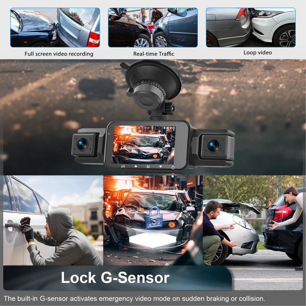 4-Channel Dash Cam for Cars w/ WiFi | 1080P HD Night Vision + 360° Coverage + Loop Recording (Includes Hardwire Kit)