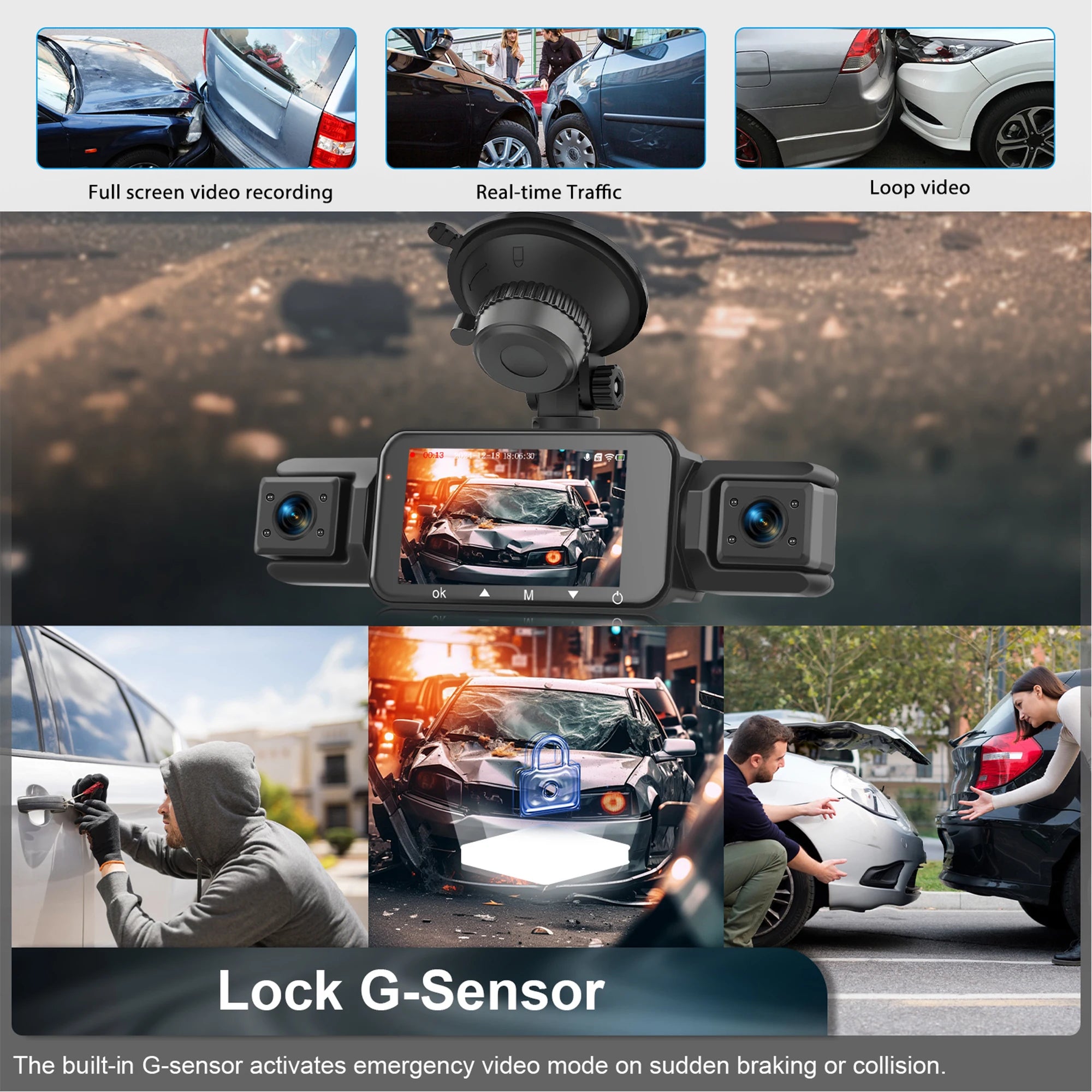 4-Channel Dash Cam for Cars w/ WiFi | 1080P HD Night Vision + 360° Coverage + Loop Recording (Includes Hardwire Kit)