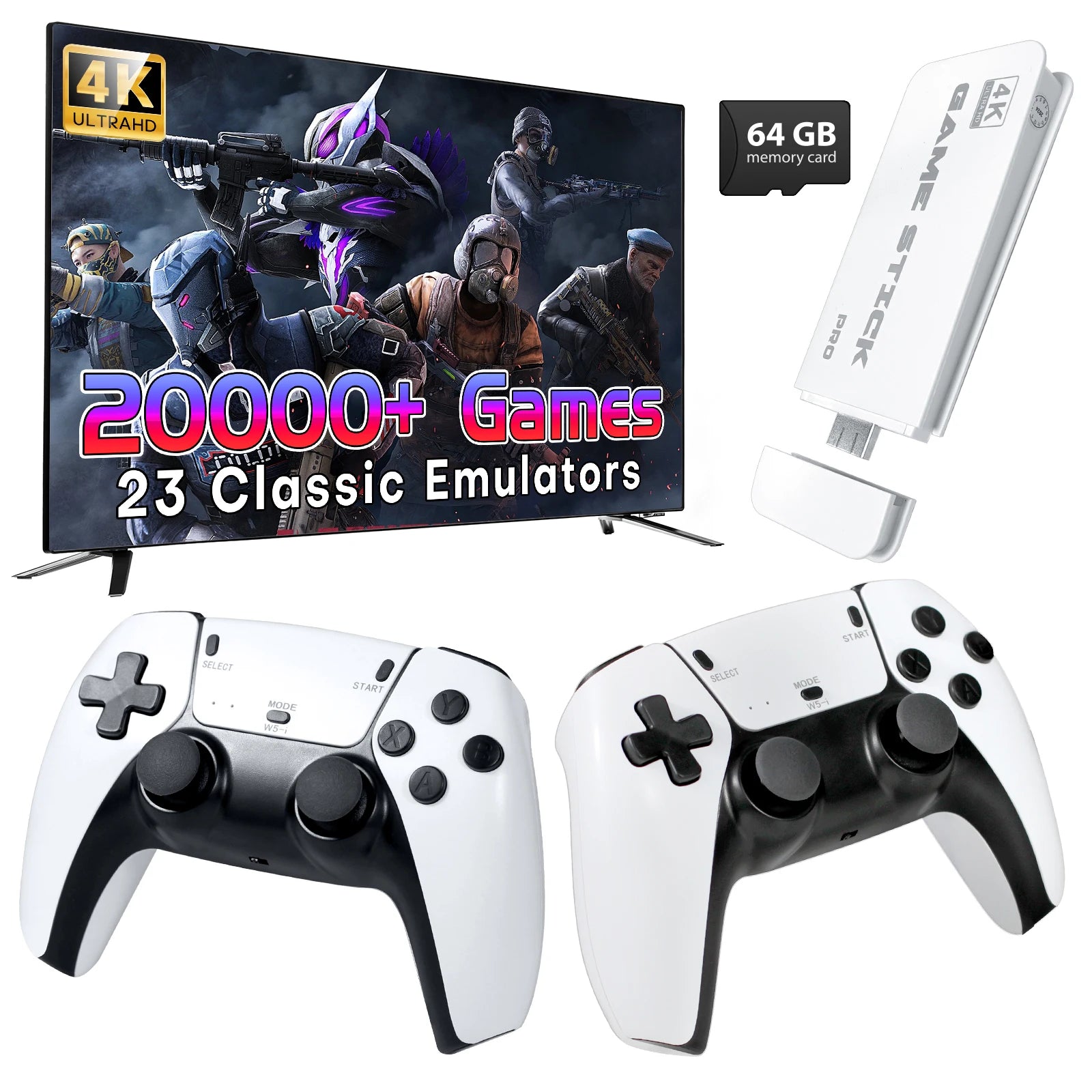 Game Stick Retro Video Game Console 20,000+ Games Wireless Dual Controllers HDMI Gaming Stick for TV