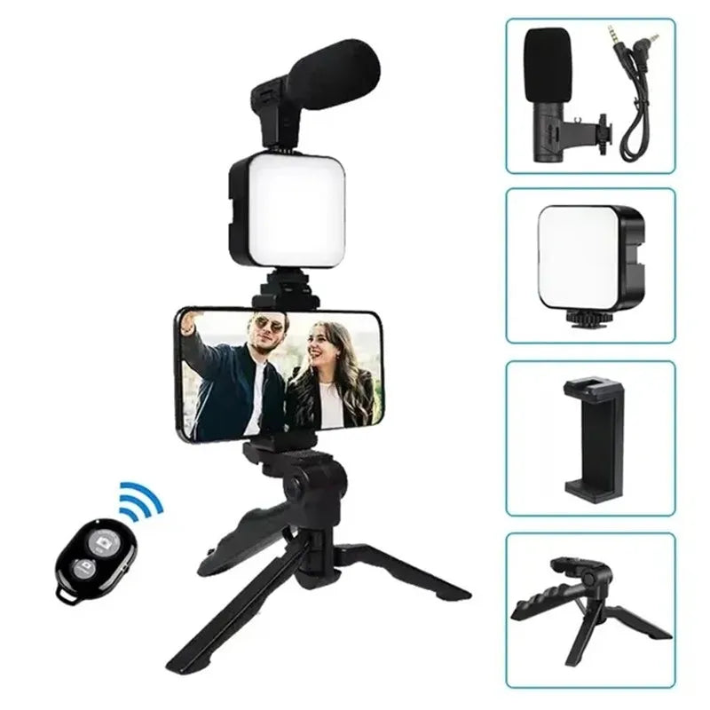 Smartphone Vlogging Kit with Tripod, LED Fill Light & Mini Microphone for TikTok YouTube Live Streaming