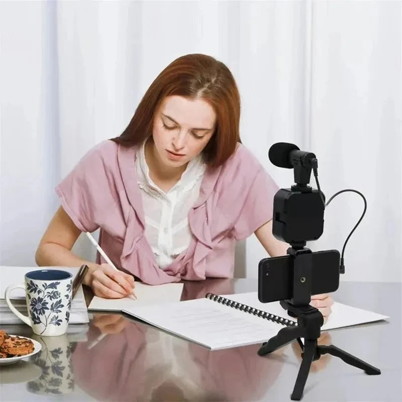 Smartphone Vlogging Kit with Tripod, LED Fill Light & Mini Microphone for TikTok YouTube Live Streaming