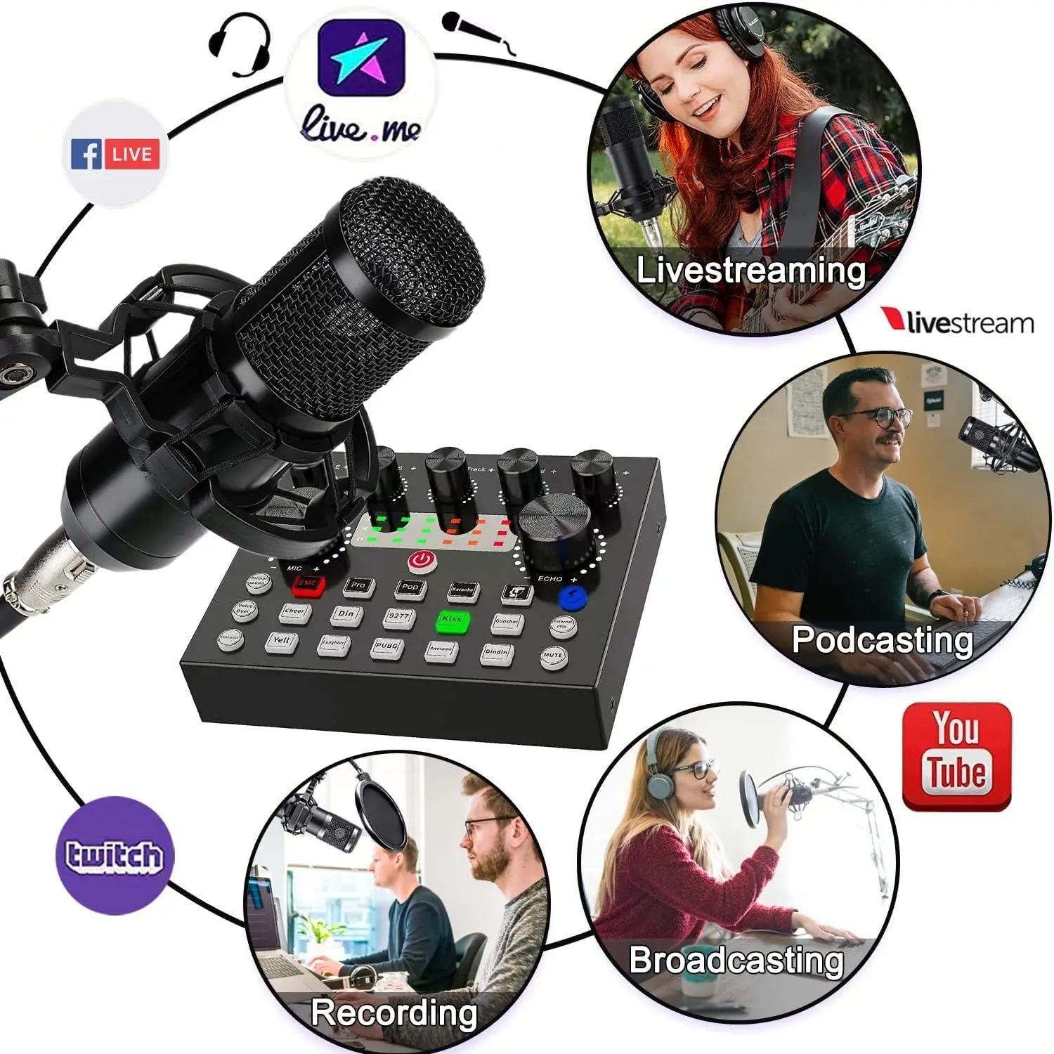 V8S Live Sound Card Equipment Live Broadcast DJ Audio Mixer With Microphone Set Fot Smartphone Games Blog Live streaming Device
