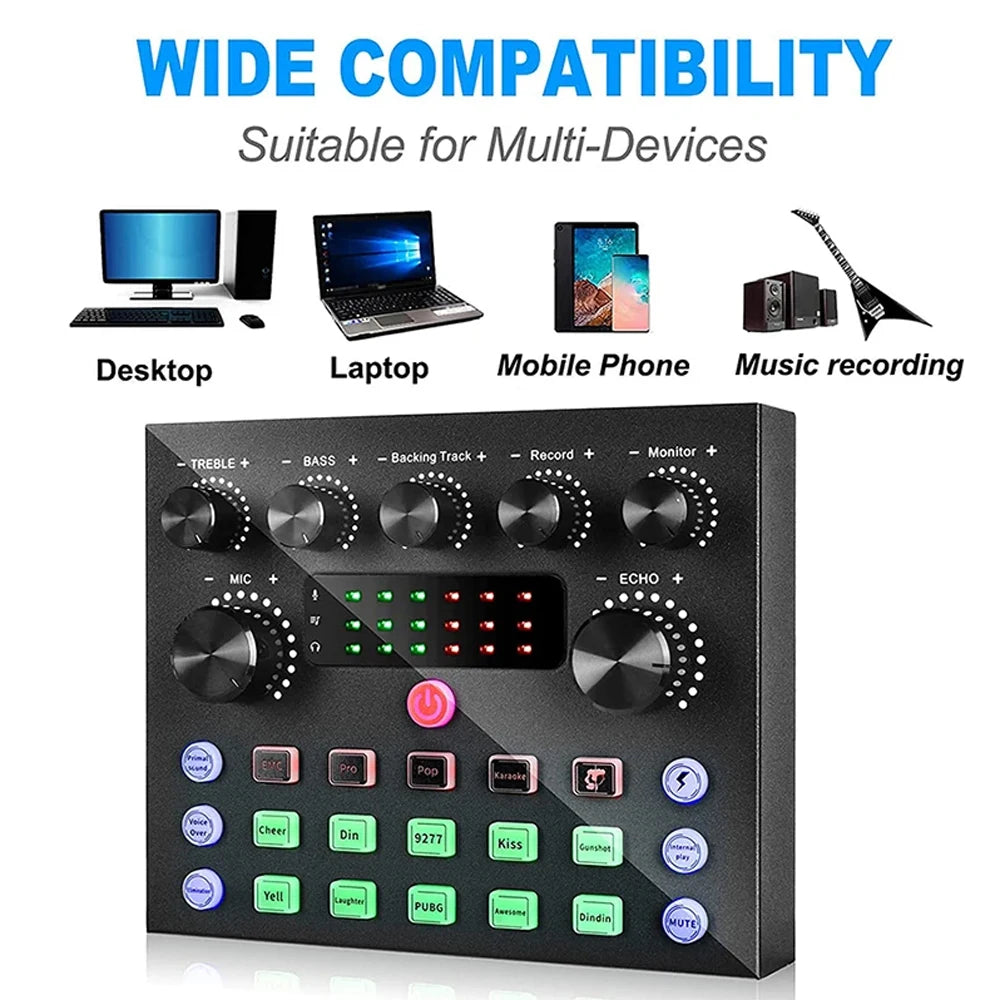 V8S Live Sound Card Equipment Live Broadcast DJ Audio Mixer With Microphone Set Fot Smartphone Games Blog Live streaming Device